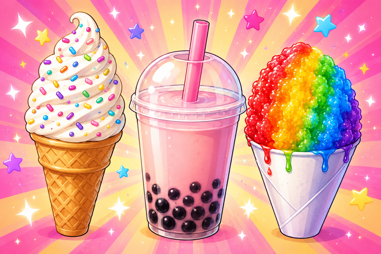 Soft Serve Ice Cream, Boba Tea, Snow Cones